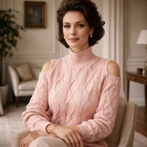 Do +Be blush Pink sweater cold shoulder mock turtleneck cable stitch. Sz L